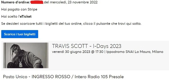 Biglietti Travis Scott Milano 30/06/2023 INGRESSO ROSSO