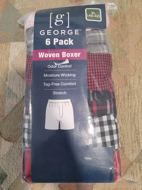 NEW George 6-Pack Men's Woven Boxers Underwear Cotton Blend Plaid Size XL