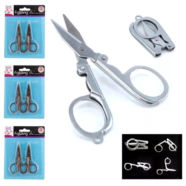 6 Pc Stainless Steel Folding Pocket Travel Small Cutter Crafts Sewing Scissors