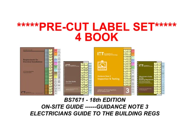 ELECTRICAL PRECUT PAGE MARKERS TABS LABELS IET 18th Edition BS7671 ON SITE GUIDE