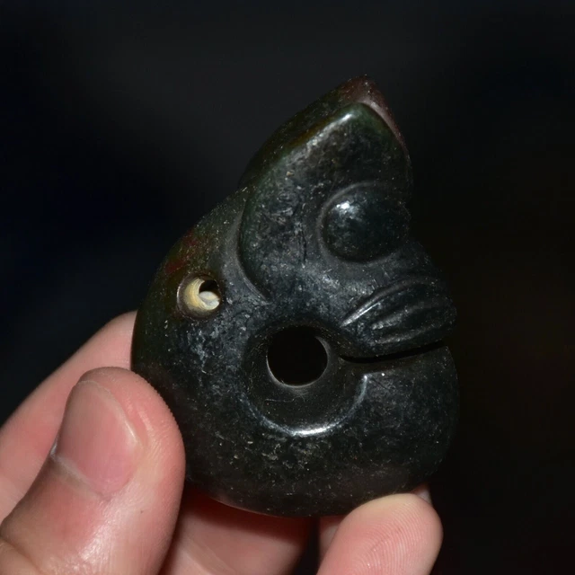 2" Old Chinese Hongshan Culture Jade Carving Pig dragon Amulet Pendant Statue