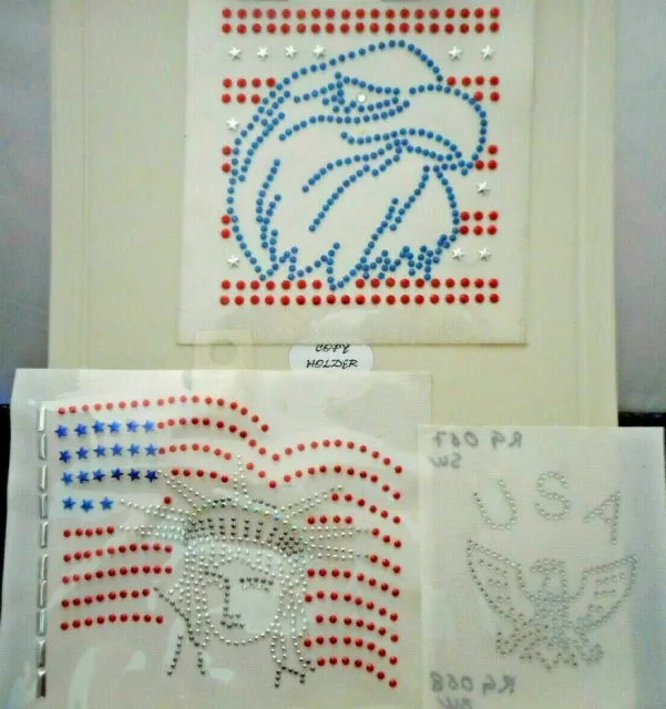 Lot 3 Patriotic Statue Liberty Eagle+ Rhinestone Iron-On Hot-Fix Transfers #33