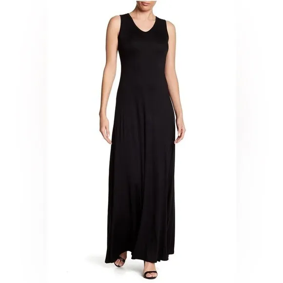 NWT Go Couture Women's Black V-Neck Sleeveless Maxi Dress Size Large (12-14)