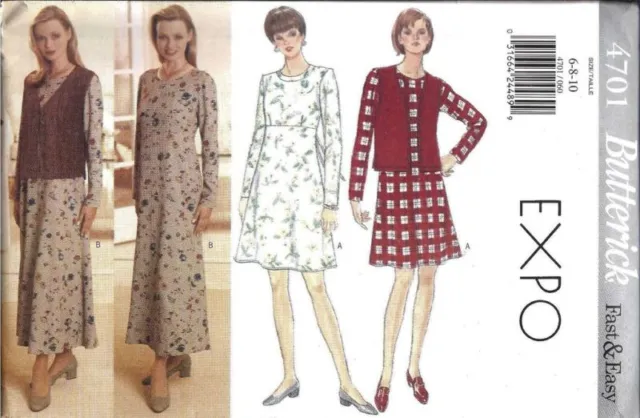 UNCUT Vintage Butterick SEWING Pattern Expo Misses Vest Dress 4701 OOP NEW EASY