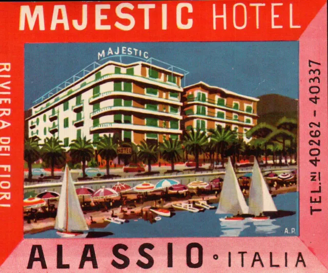 Etichetta Da Valigia Label " Hotel Majestic " Alassio Anni '60 Original Car-5