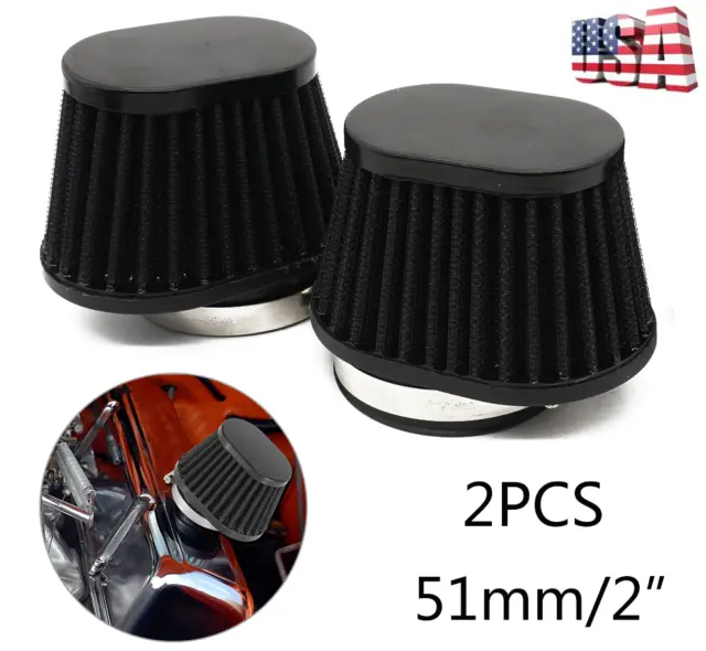 2Pcs 51mm Inlet Intake Cold Air Intake Filter Oval Shape For Car Motorcycle ATV