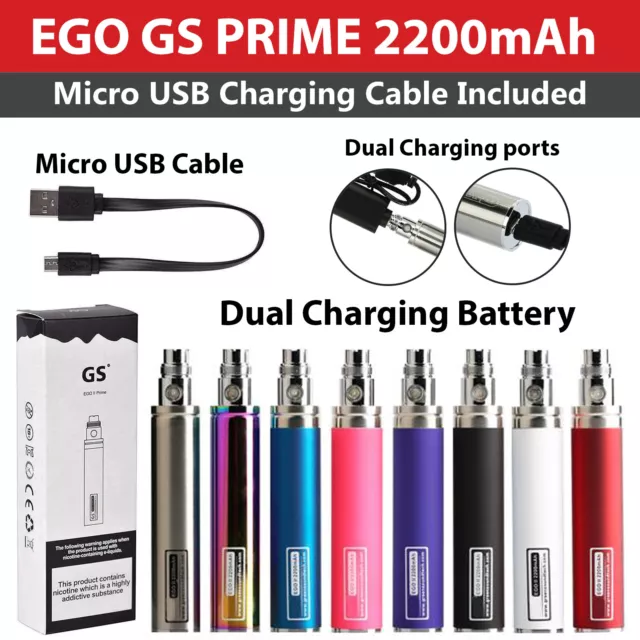 Original GS EGO 2 E Cig 2200mah E Cigarette Battery MICRO USB CHARGER INCLUDED