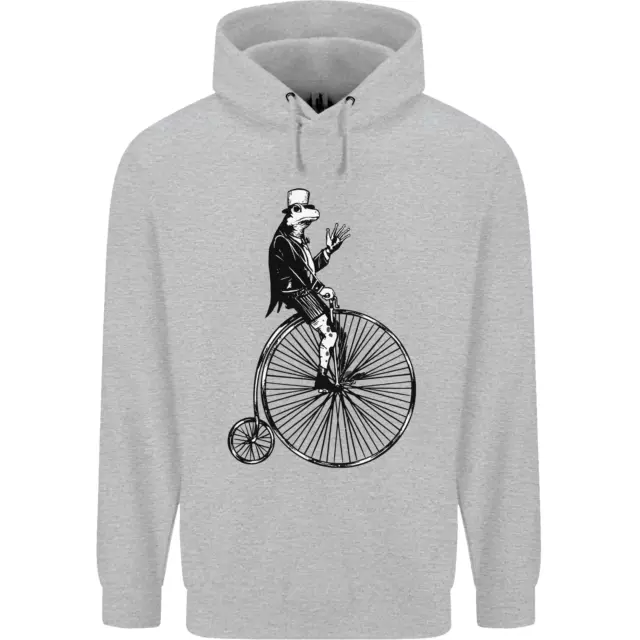 Cycling a Frog Riding a Penny Farthing Mens 80% Cotton Hoodie