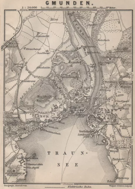 GMUNDEN antique town city plan stadtplan. Austria �sterreich karte 1905 map