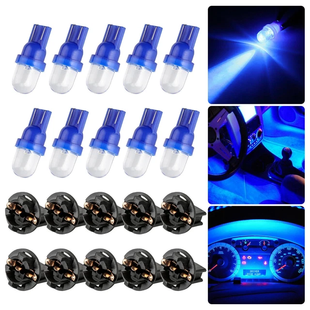 10x Blue T10 194 LED Bulbs for Instrument Gauge Cluster Dash Light W/ Sockets