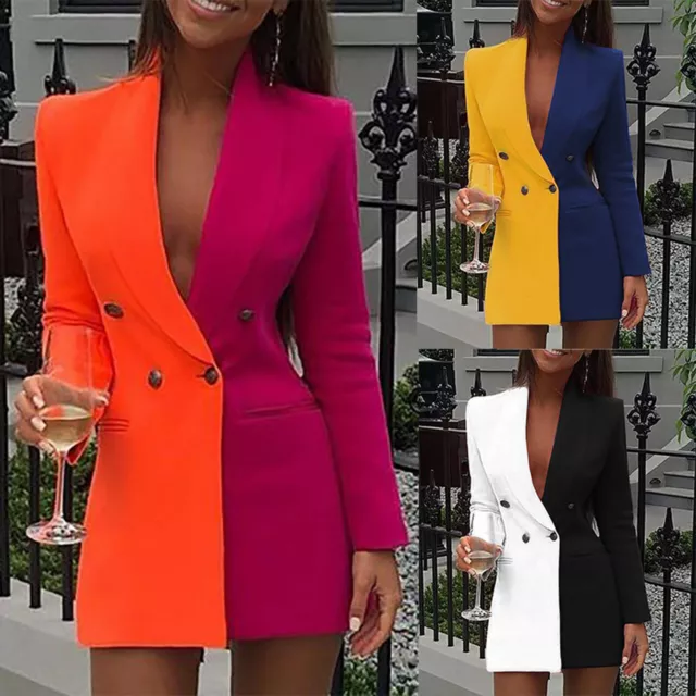 Women's V Neck Cardigan Dress Ladies OL Office Work Suit Blazer Business Dress