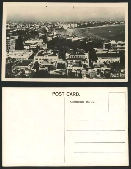India Old Real Photo Postcard Bombay from Malabar Hill, Seaside Beach, Panorama