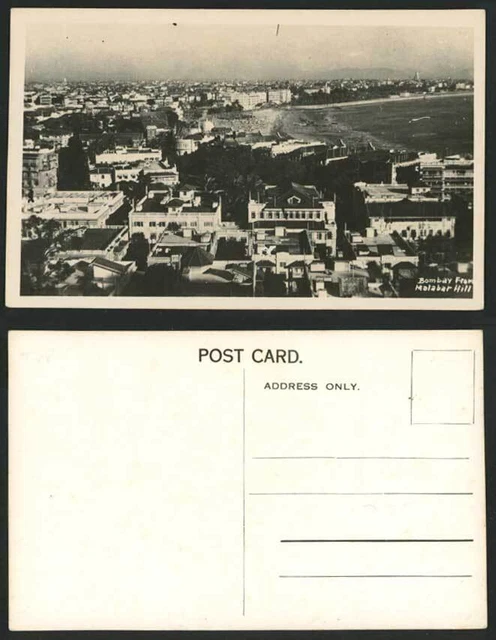 India Old Real Photo Postcard Bombay from Malabar Hill, Seaside Beach, Panorama