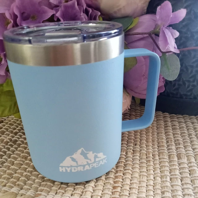 NEW-Hydrapeak Slide14oz Stainless Steel insulated travel mug Hot/Cold Cloud Blue
