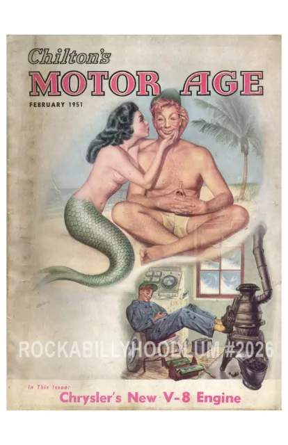 New Hot Rod Poster 11x17 February 1951 Motor Age Mechanic Mermaid Pin Up