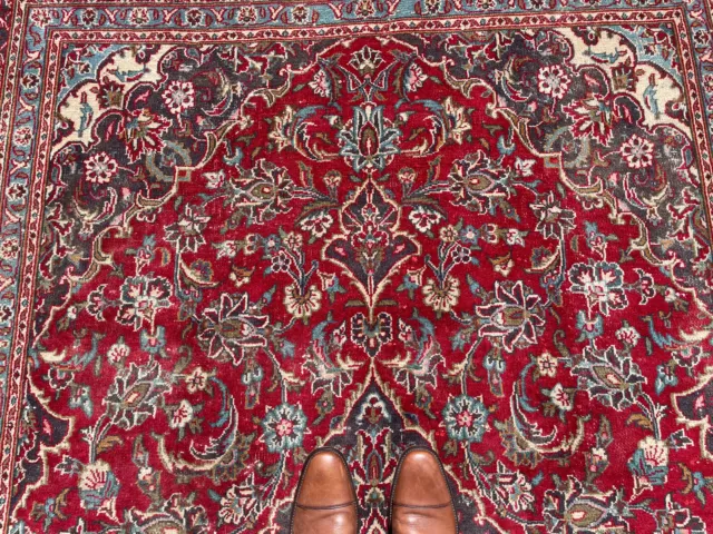 7x10 RED ORIENTAL RUG ANTIQUE HAND-KNOTTED WOOL blue handmade vintage 6x9 carpet