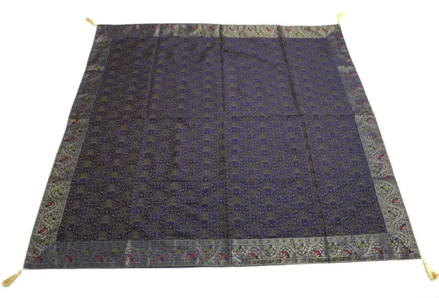 48 Blue Indian Banarasi Silk Brocade Paisley Table Top Cover Dining Decor Cloth