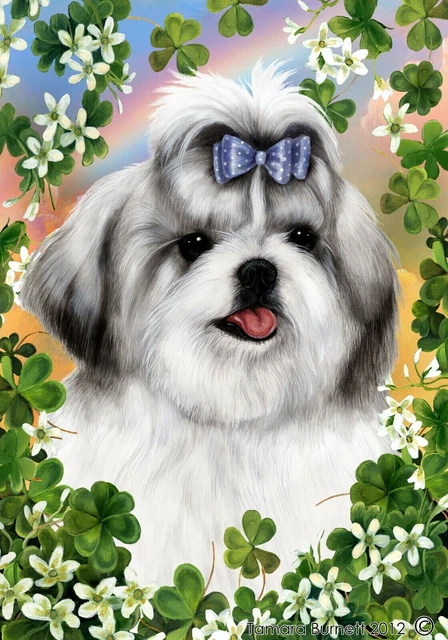 Clover Garden Flag - Silver and White Shih Tzu 313521