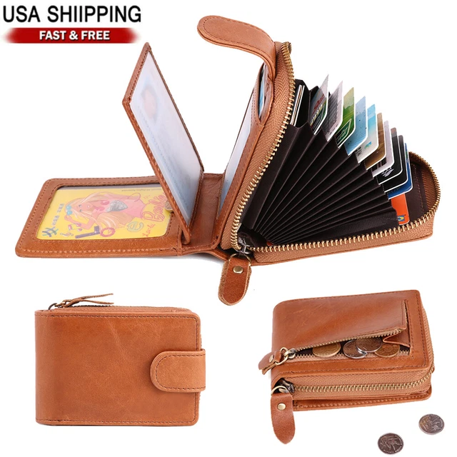 Mens Women Genuine Leather Wallet Credit Card Holder RFID Blocking Purse Pocket