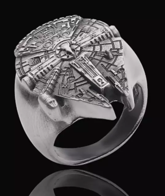 STAR WARS Millennium Falcon Silver Ring Retro Chewbacca Andor Space Ship Fighter 2