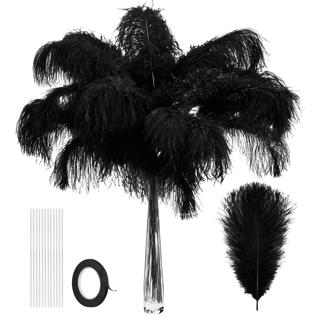 80 Pcs Black Feathers Natural Ostrich Feathers Bulk with 80 Pcs Iron Wire 10 ton