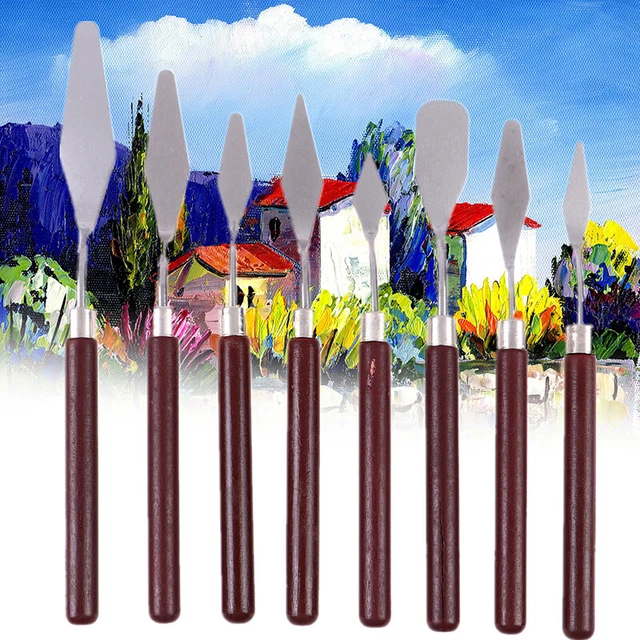 8 piezas/juego de bolígrafos de pintura al óleo de acero inoxidable artesanías espátula PalI4H7