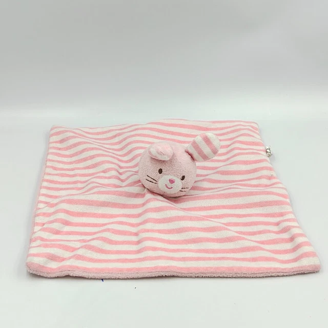 Doudou plat lapin rose rayé blanc ESPA INTERCOMMERCE - 32812
