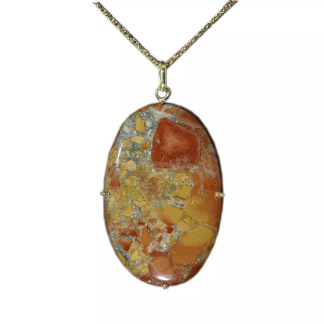 Naturale Guarire Pendente Pietra Maligano Diaspro Collana 14 Carati Oro Maligano