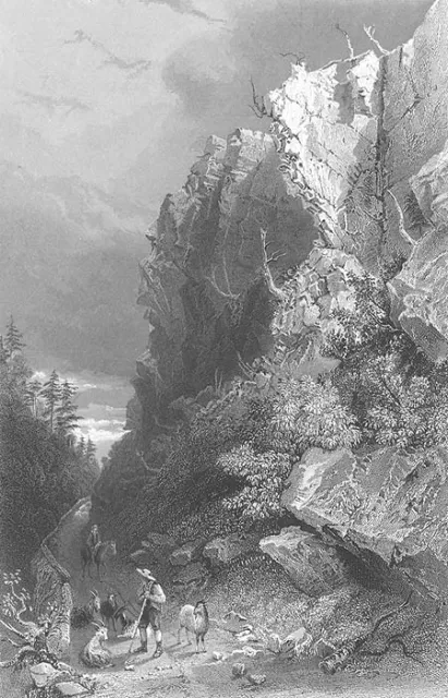 PULPIT ROCK BEDFORD NEW HAMPSHIRE WHITE MOUNTAINS ~ Old 1838 Art Print Engraving