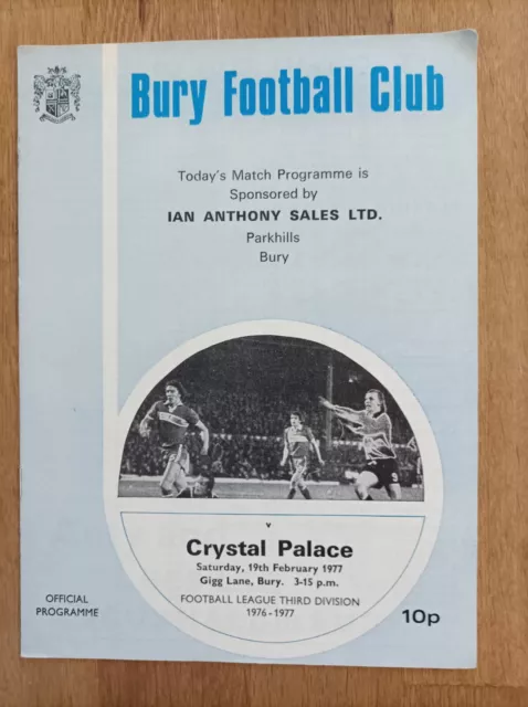 1976/77 - Programme BURY v CRYSTAL PALACE - D3 Programme- Feb 1977.