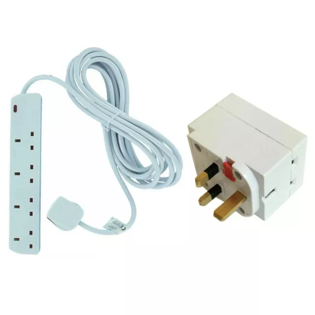 UK Extension Lead Cable Electric Mains Power 4 Gang Way 2m 3m 5m 10m Plug Socket