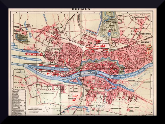 Bremen +historischer Stadtplan von 1902+ Schwachhausen, Walle, Woltmershausen