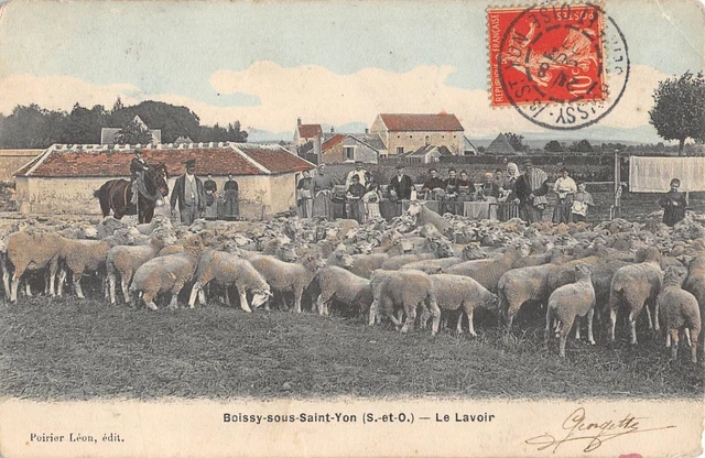 CPA 91 BOISSY SOUS SAINT YON / LE LAVOIR / LAUNDIERS / SHEEP / color shot