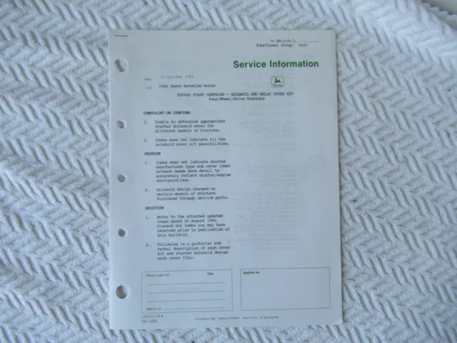 John Deere 8010 8020 4630 4440 4640 4WD tractor starter kits info brochure