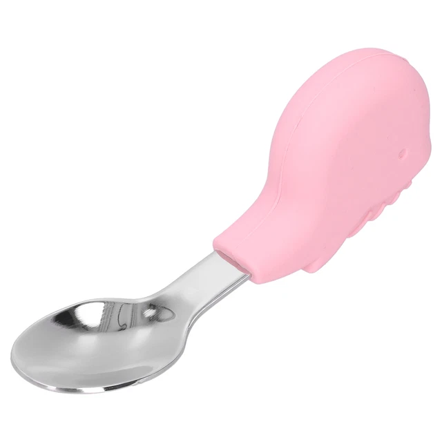 (Ballena Rosa) Juego de utensilios de entrenamiento para bebé tenedor y cuchara de entrenamiento conveniente
