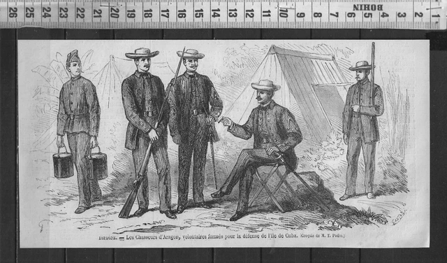 G374 / Gravure 1888 /  Espagne Les Chasseurs D Aragon