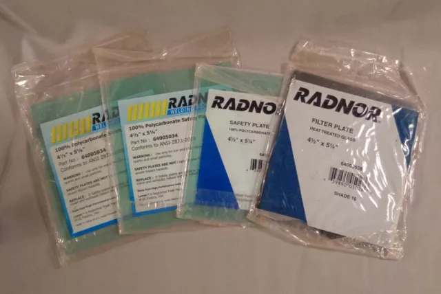 (3) Radnor Safety Welding Plates & (1) Filter Plate Shade 10 - 4 1/2" x 5 1/4"