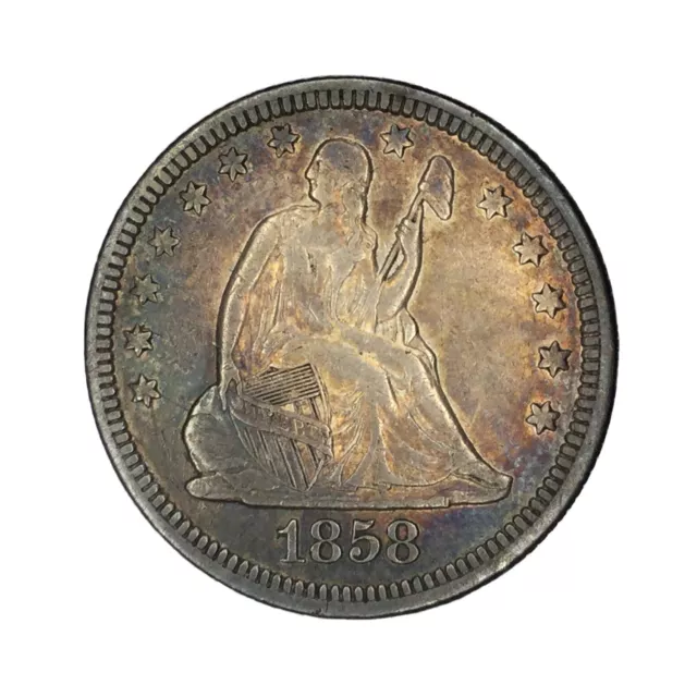 1858 25C Seated Liberty Quarter AU Toned #