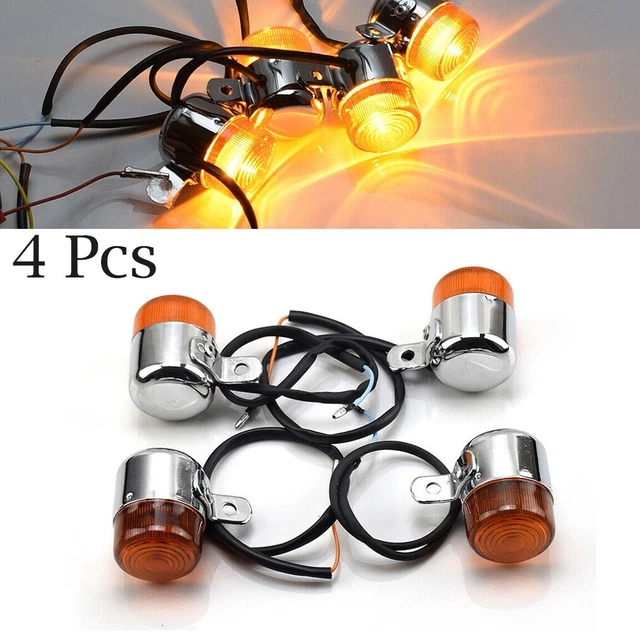 Durable TURN SIGNAL LIGHT 2 Pair 6V Accessories Amber With Chrome Finish