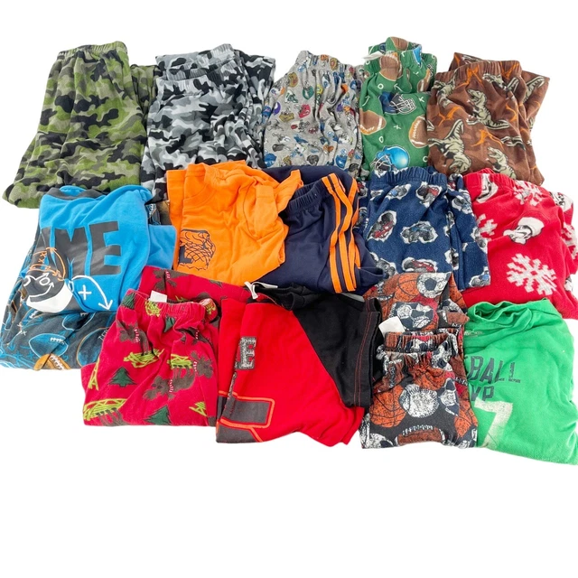 15 piece lot of Youth Boy's Flannel pajama pants shirts Medium Large  XL Sports