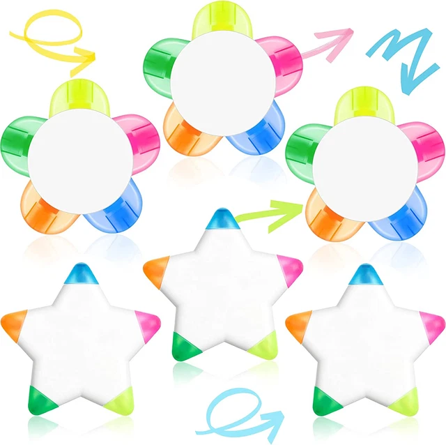 6 Pieces Petals Highlighters Flower and Star Shape Highlighter Cute Watercolor H