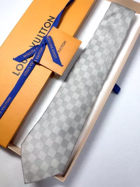 Louis Vuitton tie brown silk Damier sword tip 9.5cm length 150cm Used Japan  Fede