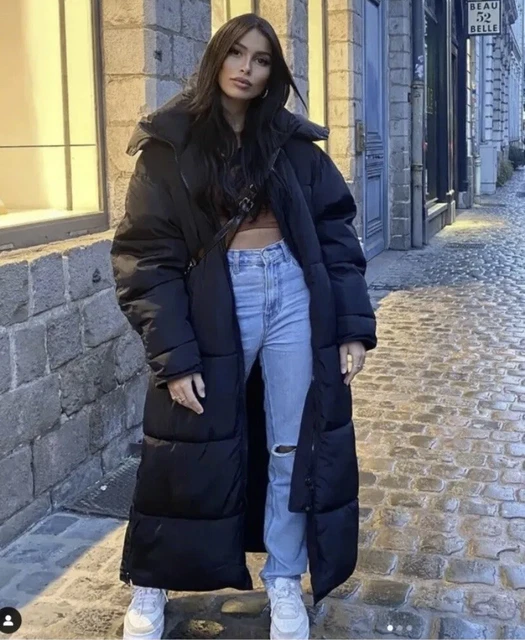 ZARA BLACK EXTRALONG Water Repellent Puffer Coat Size M 4391/700 £110.