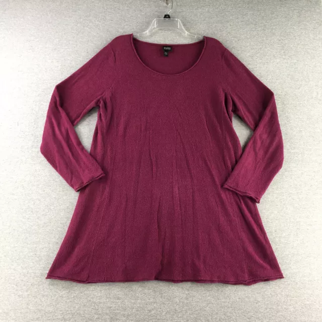 Eileen Fisher Top Womens Large Tunic Yarn Slub Boat Neck Purple Long Sleeve