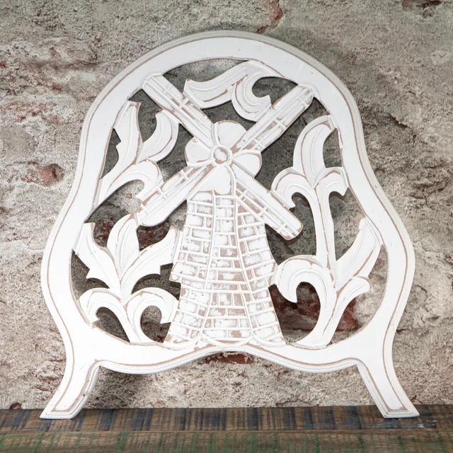 Holzornament, Windmühle, Klein, Chabby Chic | Holz, weiß | H 31,0 x B 31,0 cm