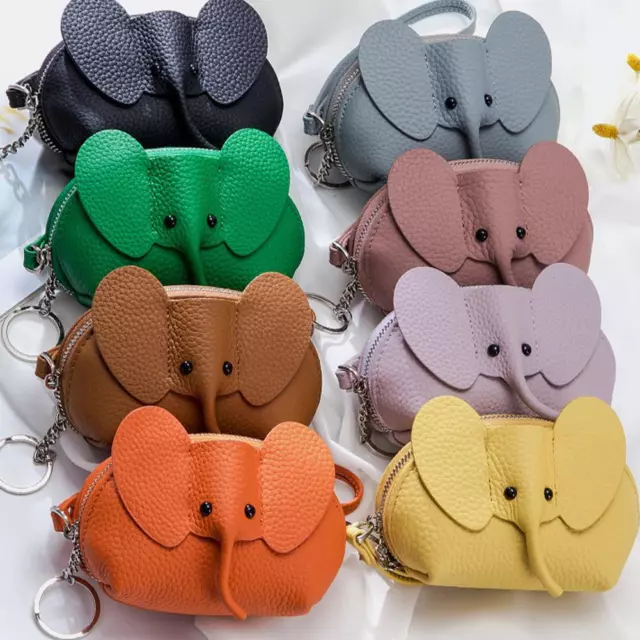 Cute Little Elephant Wallet Women's Fresh Compact Cow Wallet> Leather Purse V6Q6