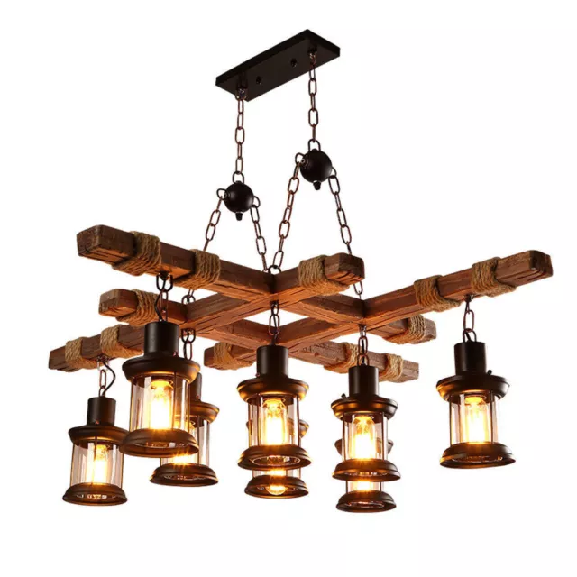 8Light Wooden Farmhouse Chandelier Hanging Lamp Pendant Lighting Ceiling Fixture