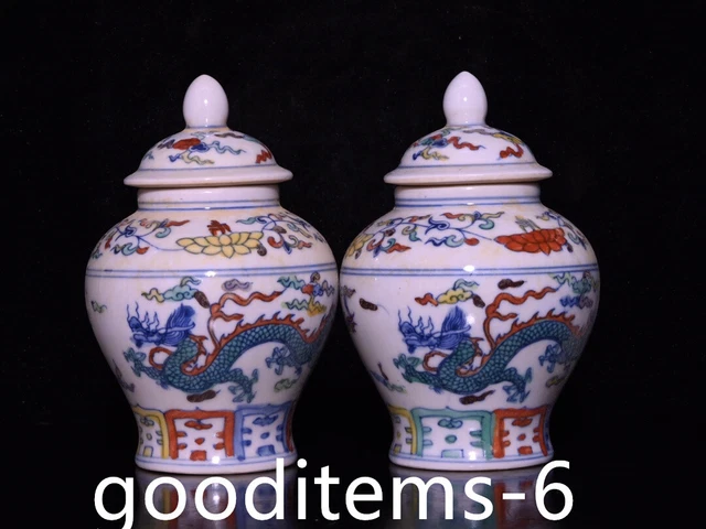 5.5"Old China Porcelain Ming Dynasty Chenghua Doucai Dragon Pattern General Jar