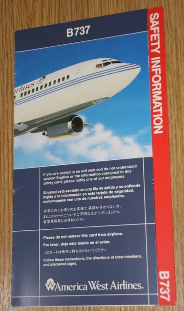 !2x AMERICA WEST AIRLINES USA OLD SAFETY INFO CARD SET. AIRBUS A320 & BOEING 737