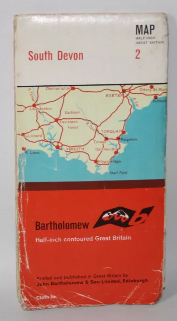 Bartholomew Half-inch Contoured Cloth Map - South Devon, Sheet 2 - 1963